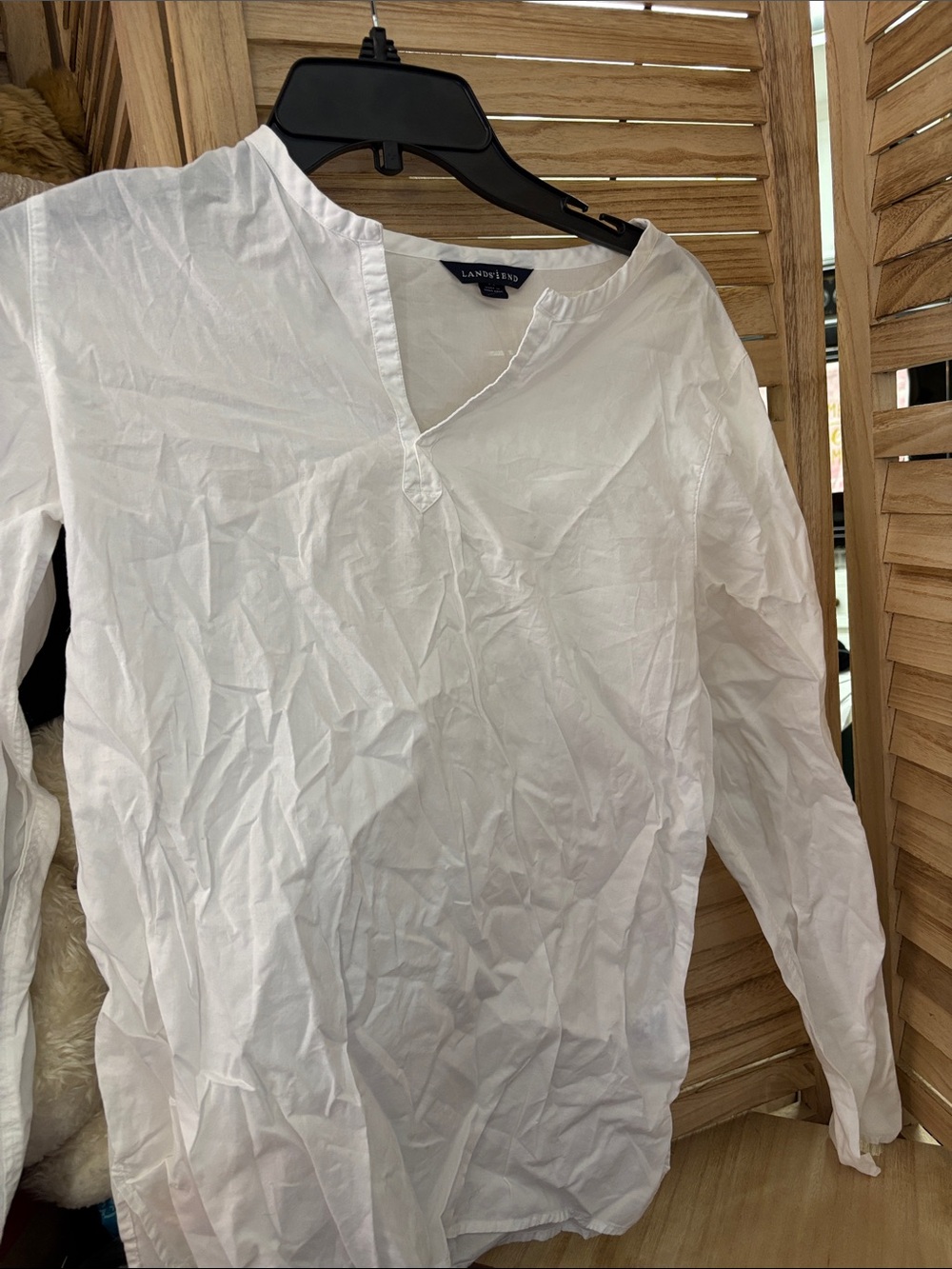Lands' End White Split-Neck Long Sleeve Tunic Small